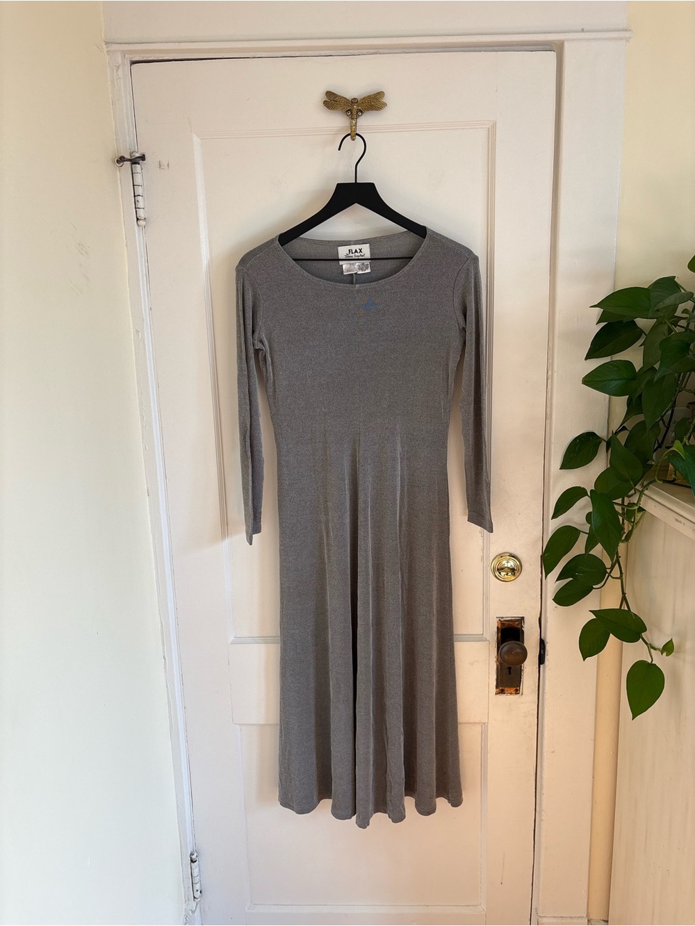 Flax Silver‎ Gray Long Sleeve Stretchy Fit and Flare A-Line Dress Small